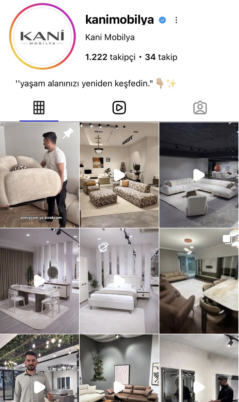 Kani Mobilya Instagram sayfası — @kanimobilya